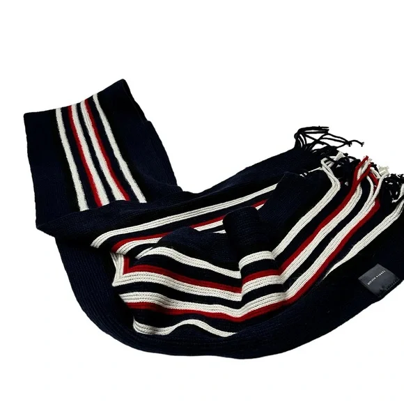 Vintage Tommy Hilfiger Embroidered Scarf Navy Blue With Red & White Stripes - Picture 3 of 6